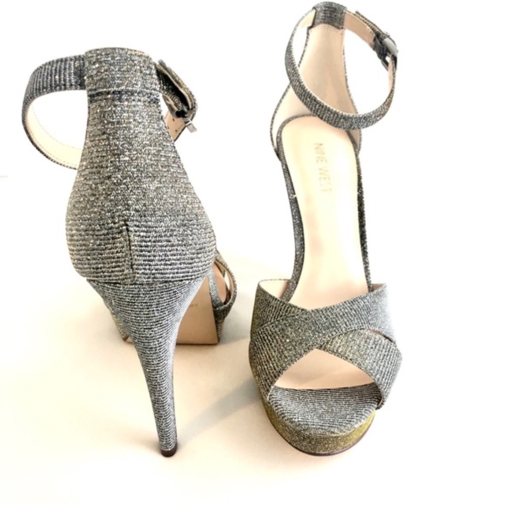 NINE WEST Decorao Metallic Silver Heels Sa…